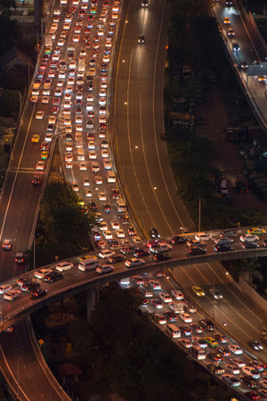 a highway and trafic in a view from the Baiyoke sky Hotel in the city of Bangkok in Thailand in Southeastasia.  Thailand, Bangkok, November, 2018のeditorial素材