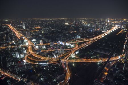 a highway and trafic in a view from the Baiyoke sky Hotel in the city of Bangkok in Thailand in Southeastasia.  Thailand, Bangkok, November, 2018のeditorial素材