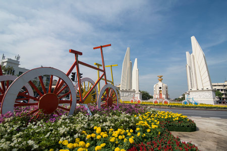 the Democracy Monument in Banglamphu in the city of Bangkok in Thailand in Southeastasia.  Thailand,...