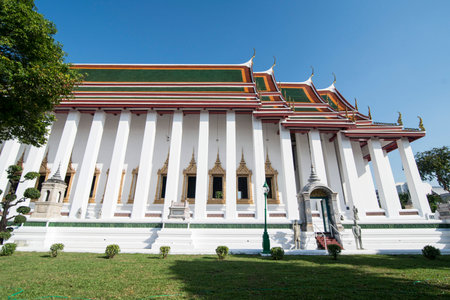 the architecture of the Wat Suthat Temple in Banglamphu in the city of Bangkok in Thailand in...