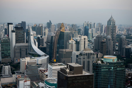 the Skyline of Bangkok and view from the Cru Bar of the Centara Grand Hotel in the city of Bangkok...