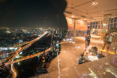 view at night from the Baiyoke sky Hotel in the city of Bangkok in Thailand in Southeastasia. ...