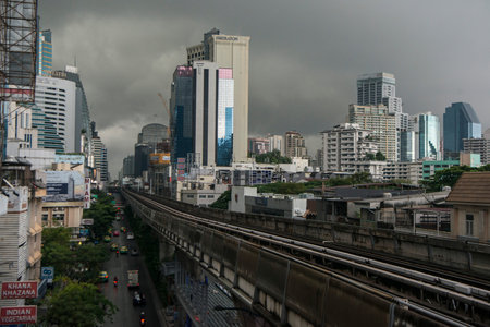 cloudy weather at a sky train station the city of Bangkok in Thailand in Southeastasia.  Thailand,...