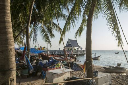 the Fishing Beach at the Lang Beach Public Park at the Bang Saen Beach at the Town of Bangsaen in the Provinz Chonburi in Thailand.  Thailand, Bangsaen, November, 2018のeditorial素材