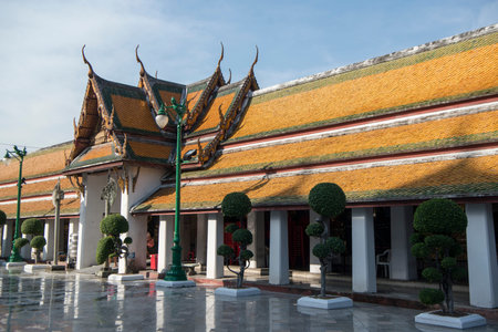 the architecture of the Wat Suthat Temple in Banglamphu in the city of Bangkok in Thailand in Southeastasia.  Thailand, Bangkok, November, 2018のeditorial素材