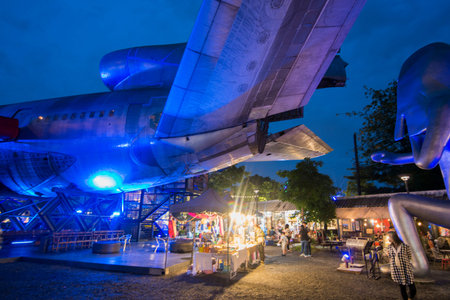 a Airplane at evening at the chang chui aircraft market north of the city of Bangkok in Thailand in...