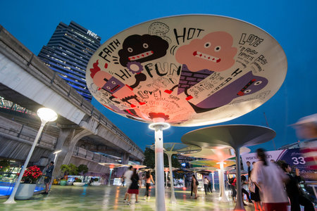 a square and skytrain at Siam Square in the city of Bangkok in Thailand in Southeastasia.  Thailand,...