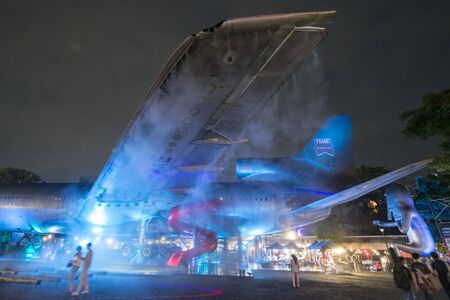 a Airplane at evening at the chang chui aircraft market north of the city of Bangkok in Thailand in Southeastasia.  Thailand, Bangkok, November, 2018のeditorial素材