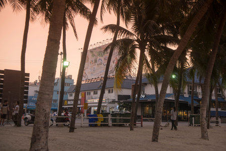 the Beach road at the Bang Saen Beach at the Town of Bangsaen in the Provinz Chonburi in Thailand. ...
