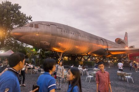 a Airplane at evening at the chang chui aircraft market north of the city of Bangkok in Thailand in Southeastasia.  Thailand, Bangkok, November, 2018のeditorial素材