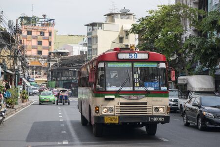 a public Bus in Banglamphu in the city of Bangkok in Thailand in Southeastasia.  Thailand, Bangkok, November, 2018のeditorial素材