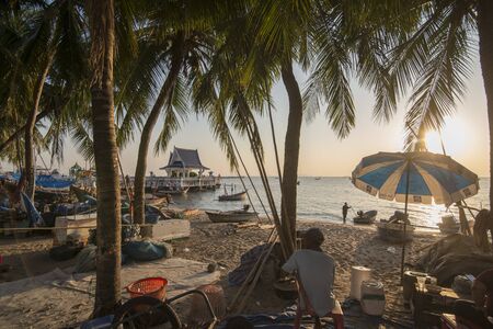 the Fishing Beach at the Lang Beach Public Park at the Bang Saen Beach at the Town of Bangsaen in the Provinz Chonburi in Thailand.  Thailand, Bangsaen, November, 2018のeditorial素材