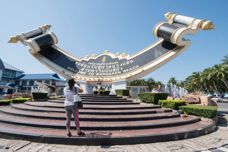 the main square at the Bang Saen Beach at the Town of Bangsaen in the Provinz Chonburi in Thailand.  Thailand, Bangsaen, November, 2018のeditorial素材