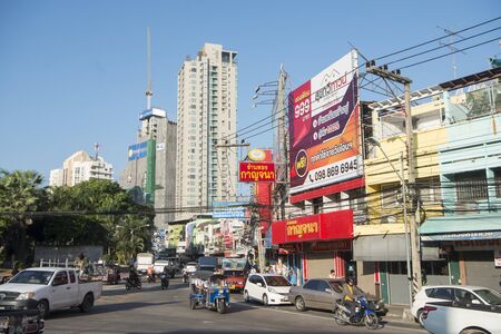 a road in the city centre of Si Racha in the Provinz Chonburi in Thailand.  Thailand, Bangsaen, November, 2018のeditorial素材