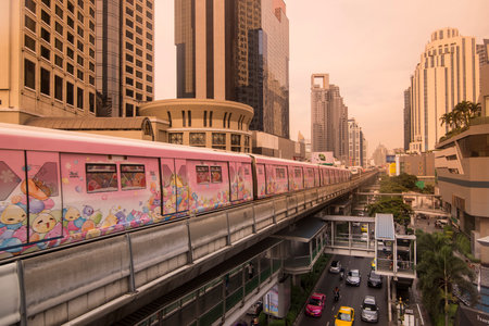 a sky train station the city of Bangkok in Thailand in Southeastasia.  Thailand, Bangkok, November,...