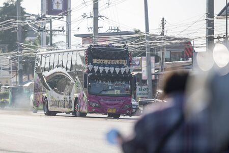 a Bus in the Town of Bangsaen in the Provinz Chonburi in Thailand.  Thailand, Bangsaen, November, 2018のeditorial素材