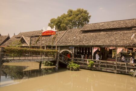 the architecture of the Floating Market near the city of Pattaya in the Provinz Chonburi in Thailand.  Thailand, Pattaya, November, 2018のeditorial素材