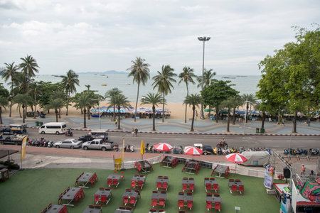the Beach at the beach Road with the ao Pattaya Bay in the city of Pattaya in the Provinz Chonburi in Thailand.  Thailand, Pattaya, November, 2018のeditorial素材