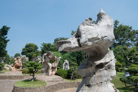 a stone sculpture at the Million Years Stone Garden near the city of Pattaya in the Provinz Chonburi...