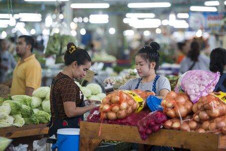 fresh vegetable at the Local morning Food Market in the city of Pattaya in the Provinz Chonburi in Thailand.  Thailand, Pattaya, November, 2018のeditorial素材