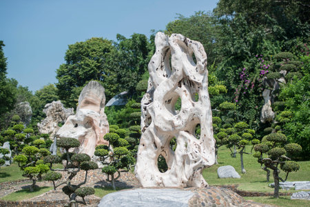 a stone sculpture at the Million Years Stone Garden near the city of Pattaya in the Provinz Chonburi in Thailand.  Thailand, Pattaya, November, 2018のeditorial素材