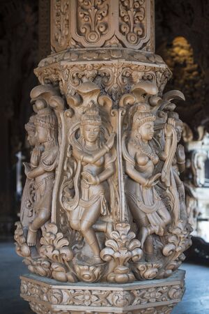 the wood carving work at the Wood Sanctuary of Truth Temple in the city of Pattaya in the Provinz Chonburi in Thailand.  Thailand, Pattaya, November, 2018のeditorial素材