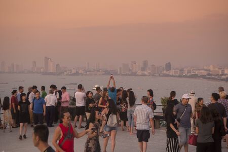 the city view from the Buddha Hill in the city of Pattaya in the Provinz Chonburi in Thailand.  Thailand, Pattaya, November, 2018のeditorial素材