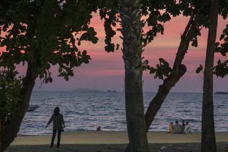 the Beach at the beach Road with the ao Pattaya Bay in the city of Pattaya in the Provinz Chonburi in Thailand.  Thailand, Pattaya, November, 2018のeditorial素材