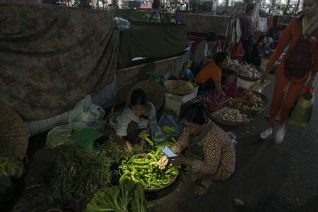 fresh vegetable market at the Samaki market of Phsar Samaki in the city of Siem Reap in northwest of Cambodia.   Siem Reap, Cambodia, November 2018のeditorial素材