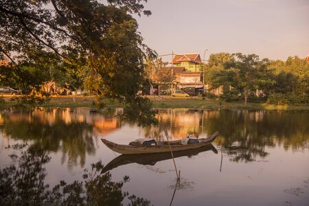 the landscape of Siem Reap River in the old Town in the city of Siem Reap in northwest of Cambodia.   Siem Reap, Cambodia, November 2018のeditorial素材