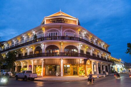 a colonial House and Restaurant in the old Town in the city of Siem Reap in northwest of Cambodia.   Siem Reap, Cambodia, November 2018のeditorial素材