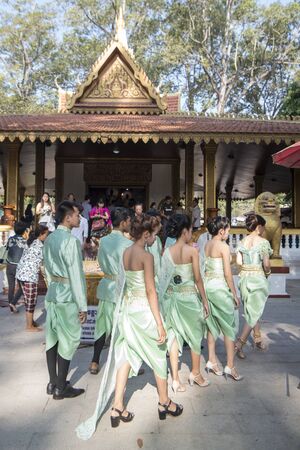 people at the Preah Angchek or Preah Ang Chorm Shrine in the city of Siem Reap in northwest of Cambodia.   Siem Reap, Cambodia, November 2018のeditorial素材