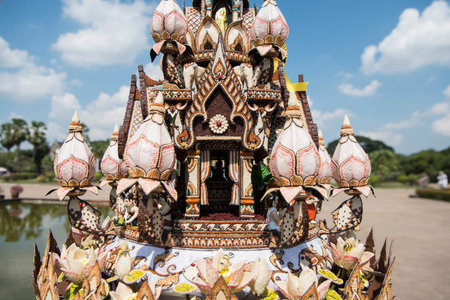 a giant Krathong art work at the Loy Krathong Festival in the Historical Park in Sukhothai in the...
