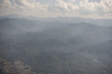 The landcape and mountains at air view near the city and province of Phrae in the north of Thailand.  Thailand, Phrae November, 2018.のeditorial素材