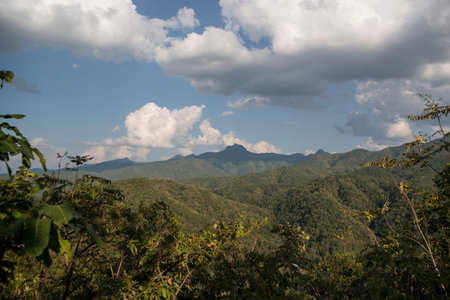 the Landscape from the Wat Phra That Doi Leng Temple in the Mountains near the city of  Phrae in the...