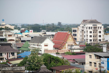 a view of the city centre of Phrae in the north of Thailand.  Thailand, Phrae November, 2018.