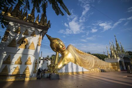 a reclining Buddha at Wat Pong Sunan Temple in the city of  Phrae in the north of Thailand.  Thailand, Phrae November, 2018.のeditorial素材