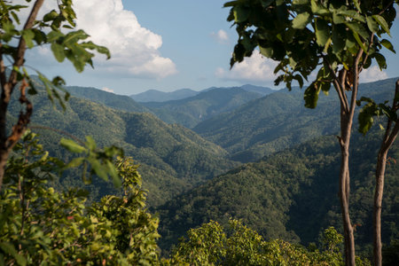 the Landscape from the Wat Phra That Doi Leng Temple in the Mountains near the city of  Phrae in the...