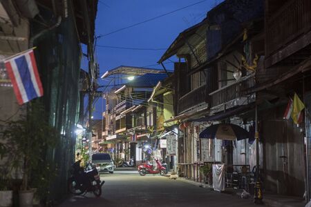 the old town at the waterfront of Chanthaboon on the Mae Nam Chanthaburi River in old town of the city of  Chanthaburi in the north of Thailand.  Thailand, Chanthaburi, November, 2018.のeditorial素材