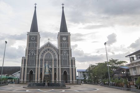 the Mary church on the Mae Nam Chanthaburi River in old town of the city of  Chanthaburi in the north of Thailand.  Thailand, Chanthaburi, November, 2018.のeditorial素材