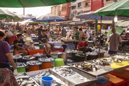 the talat namphu market in the city of  Chanthaburi in the north of Thailand.  Thailand, Chanthaburi, November, 2018.のeditorial素材
