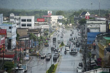 a road in the city centre of the city of  Chanthaburi in the north of Thailand.  Thailand, Chanthaburi, November, 2018.のeditorial素材