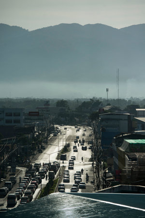 a road in the city centre of the city of  Chanthaburi in the north of Thailand.  Thailand, Chanthaburi, November, 2018.のeditorial素材