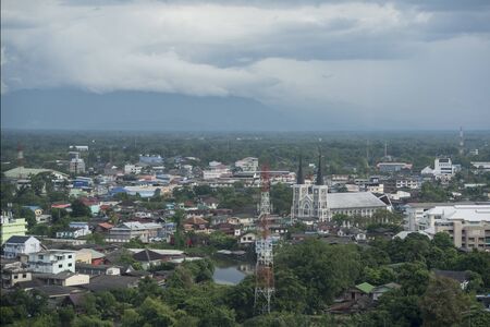 the Mary church on the Mae Nam Chanthaburi River in old town of the city of  Chanthaburi in the north of Thailand.  Thailand, Chanthaburi, November, 2018.のeditorial素材