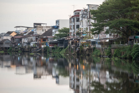 The waterfront at of Chanthaboon on the Mae Nam Chanthaburi River in old town of the city of ...