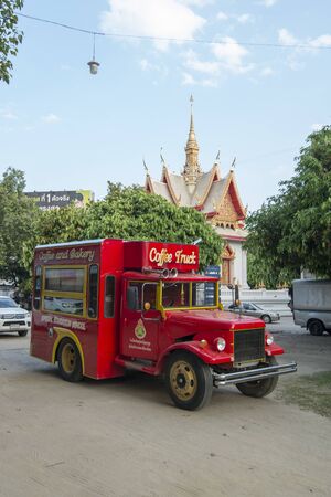 a coffee truck in the city of  Phitsanulok in the north of Thailand.  Thailand, Phitsanulok, November, 2018.のeditorial素材