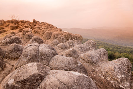 The Landscape with Forest and Rock formations at the Phu Hin Rong Kla national park near the city of...