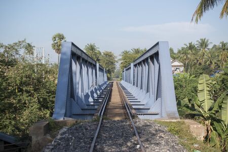 the Railway line and Railway Bridge near the city centre of Battambang in Cambodia.  Cambodia, Battambang, November, 2018のeditorial素材
