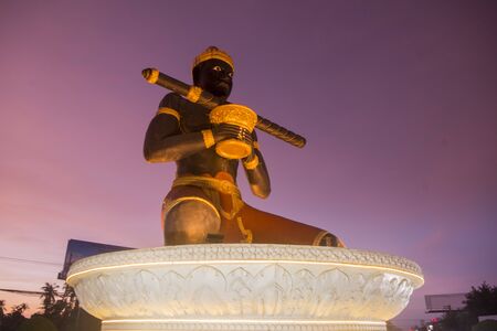 the statue of King Dambong at the Ta Dambong Square in the city Battambang in Cambodia.  Cambodia, Battambang, November, 2018のeditorial素材