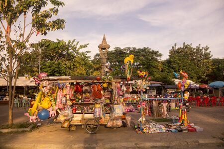 a balloon shop at the river front in the old town in the city centre of Battambang in Cambodia.  Cambodia, Battambang, November, 2018のeditorial素材